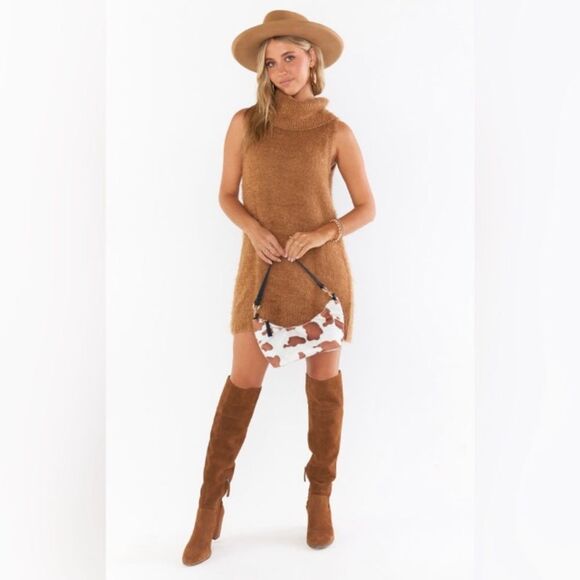 Show Me Your MuMu Sweater Dress Womens Small Brown Mini Cowl Neck Wool Blend - Picture 13 of 13